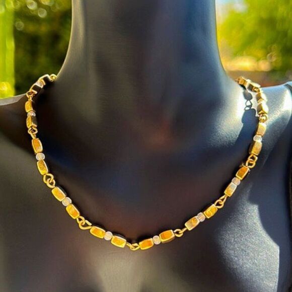 Anklet, Choker or Child’s Gold Box Bead Necklace 12" w 4" Extender - Picture 2 of 9